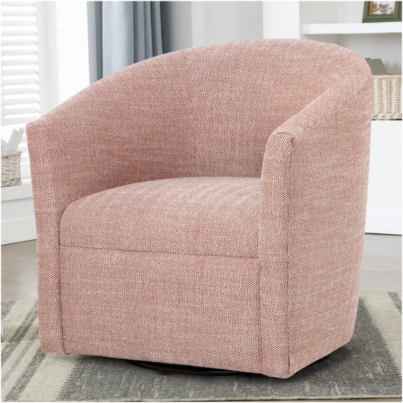 Red Herringbone Pattern Swivel Barrel Chair with 360-Degree Rotation, Polyester Upholstery for Living Room, Office