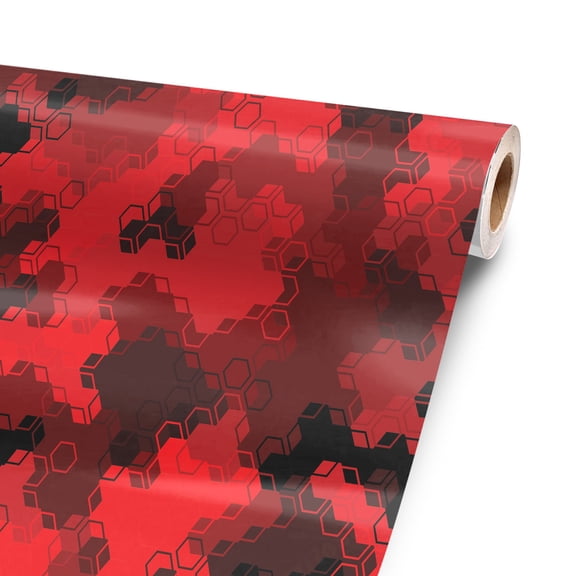 Red Hexa Camo 96” x 52” Vinyl Wrap Sheet for large or custom items | 3M wrap DIY to custom skin gear of all types and sizes, including vehicles, boats, appliances, furniture, atv’s,