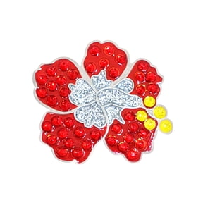 Red Hibiscus Ball Marker adorned with Crystals from Swarovski with Magnetic Hat Clip
