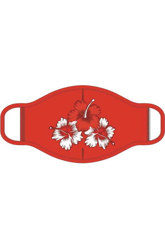 Red Hibiscus Flower Cloth Face Mask With Solid Trim (One Size, Red)