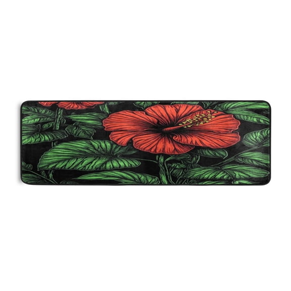 Red Hibiscus Illustration 72x24" Runner Rug, Non-Slip Memory Foam Cushion, Anti-Crease for Hallways and Bedrooms