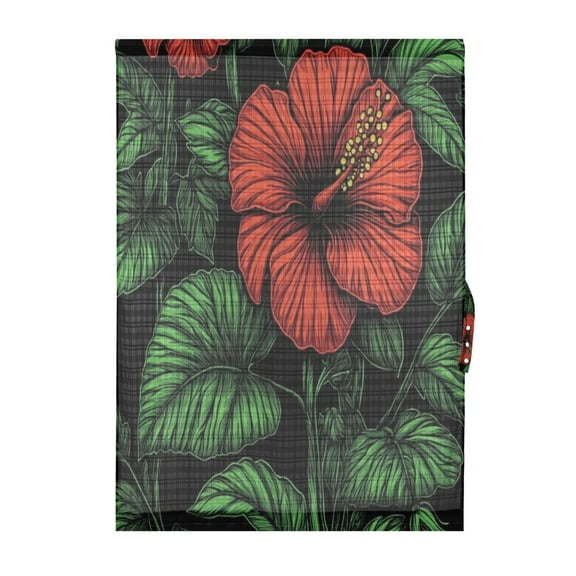 Red Hibiscus Illustration Door Curtain 25x40in Privacy Mesh with UV Protection Tie Back Rod Pockets