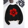 thumbnail image 1 of Red Hibiscus Women's Sweatshirts, Graphic Tee Tops，Floral Long Sleeve，Soft Comfort Top，Crew neck，Classic，cotton，black，S-3XL, 1 of 6
