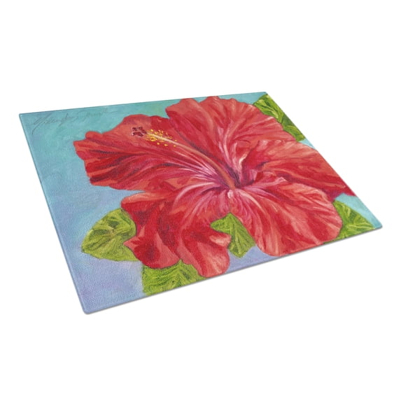 Red Hibiscus by Malenda Trick Glass Cutting Board Large