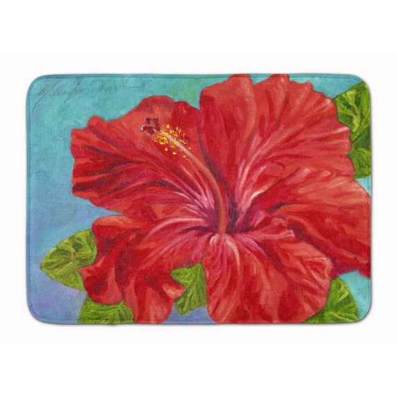 Red Hibiscus by Malenda Trick Machine Washable Memory Foam Mat