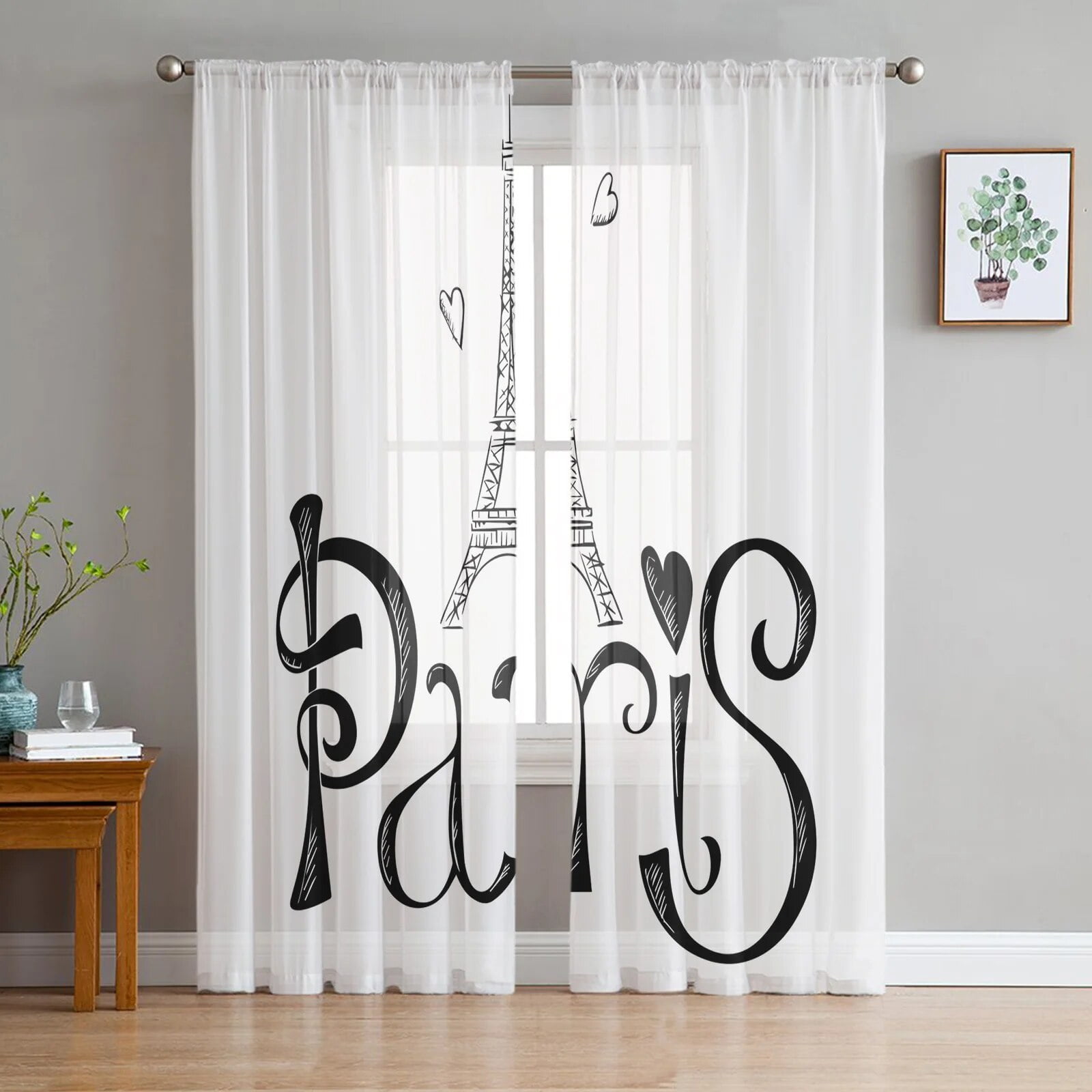 Red High Heels Eiffel Tower Butterfly Tulle Curtains for Bedroom Modern