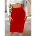 thumbnail image 1 of Red High-Waisted Bodycon Pencil Skirt Slim Fit Midi Length Solid Color, 1 of 7