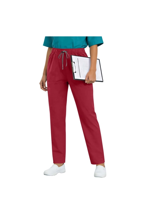 Red High Waisted Stretchy Scrub Pants for Women Straight Leg Cargo Pocket Nurse Medical Uniform Work,Size XS
