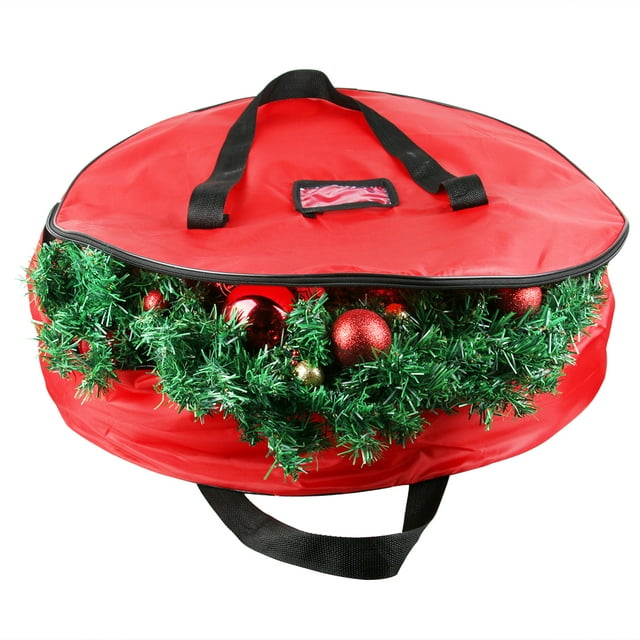 Red Holiday Christmas Wreath Storage Bag For 36" Inch Wreaths with Zipper Heavy Duty Xmas Wreath