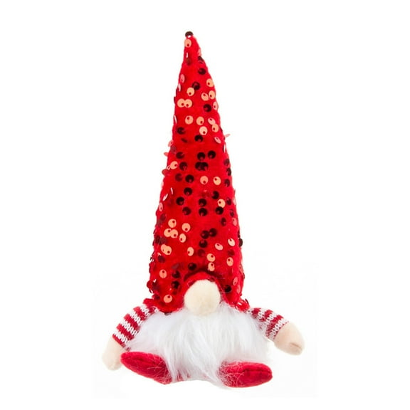 Red Holiday Faceless Dolls With Sequin Hats For Ornament Can Illuminate Polyester Fiber Material Battery Powered