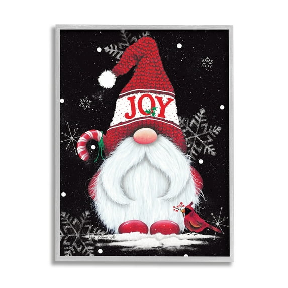 Red Holiday Gnome Candy Cane Snowflakes Pattern Fairy Tales & Fantasy Graphic Art Framed Art Print Wall Art