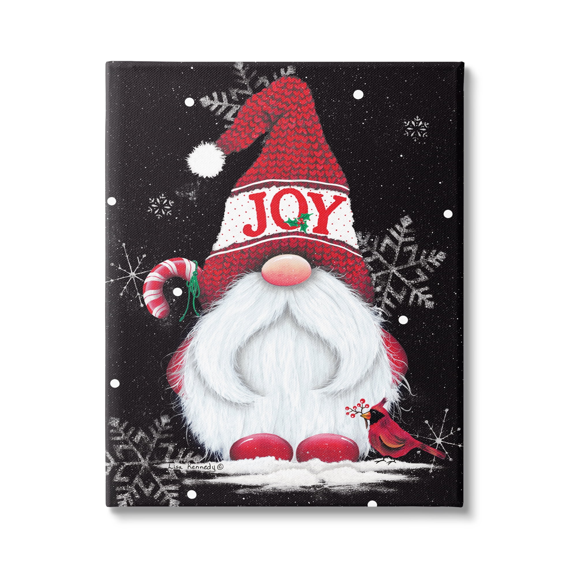 Red Holiday Gnome Candy Cane Snowflakes Pattern Fairy Tales & Fantasy Graphic Art Gallery-Wrapped Canvas Print Wall Art