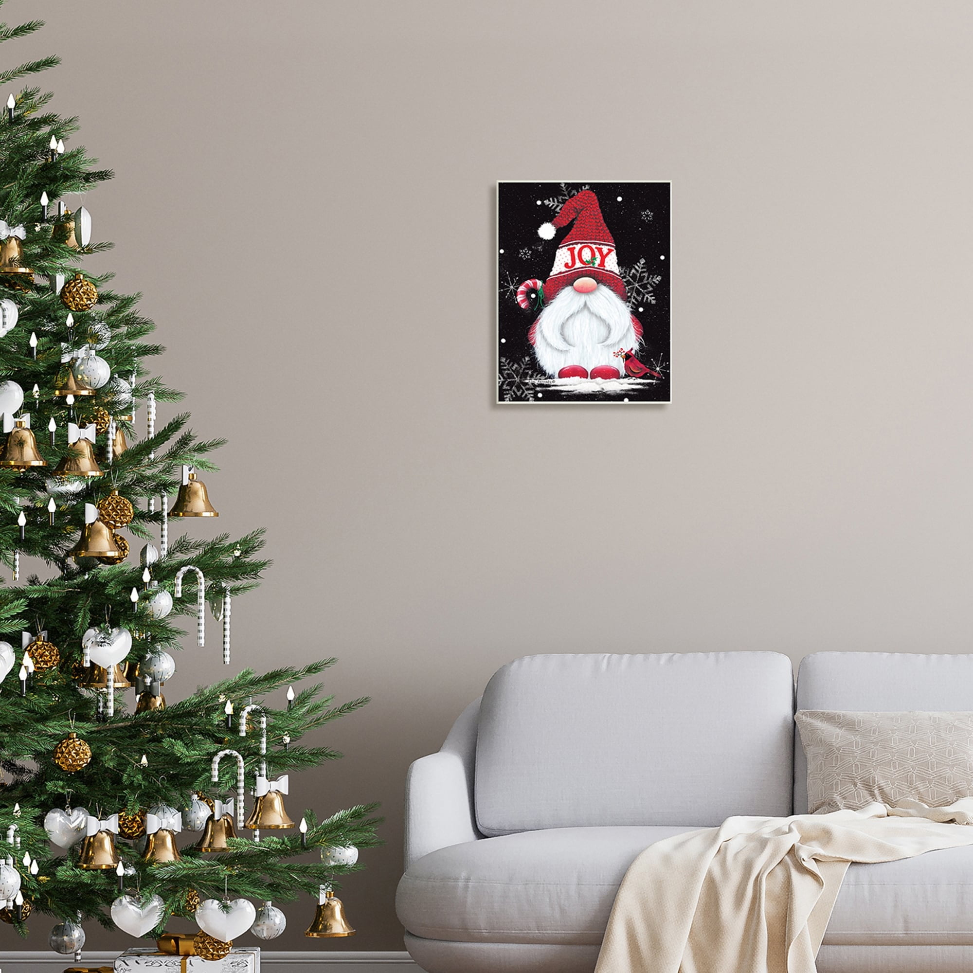 Red Holiday Gnome Candy Cane Snowflakes Pattern Fairy Tales & Fantasy Graphic Art Unframed Art Print Wall Art