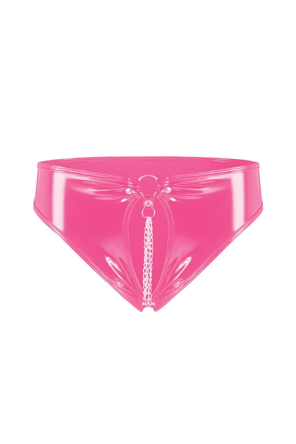 Red Hollow Out Leather Panties for Women Sexy Briefs Underwear Chain Underwear Open Crotch Lingerie Plus Size