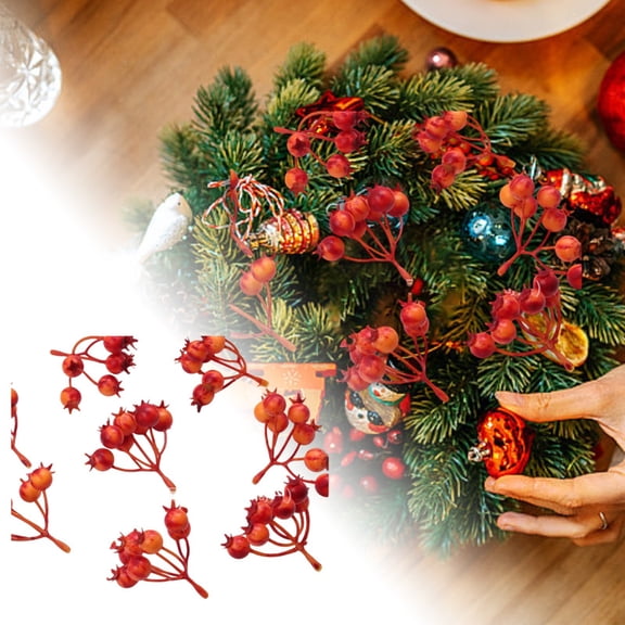 Red Holly Berry Picks for DIY Wedding Holiday Winter Home Decoration Floral Arrangements
