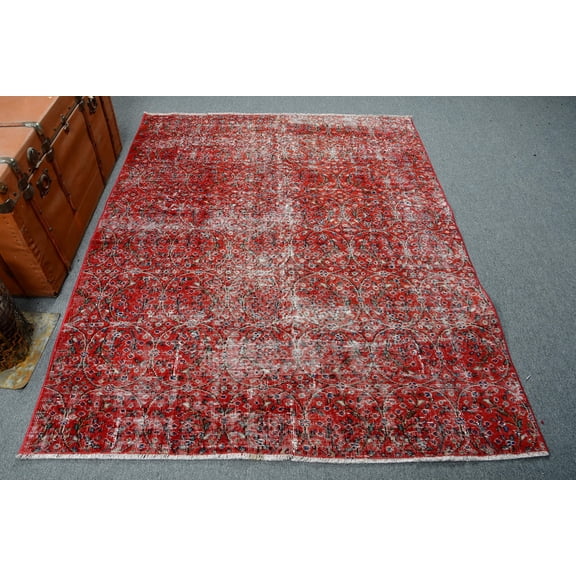 Red Home Decor Rug, Decorative Floor Rug, Vintage Rug, Rugs For Kitchen, Oushak Rugs, Turkish Rug, 5x6.3 ft Area Rugs, Tribal Dining Room R