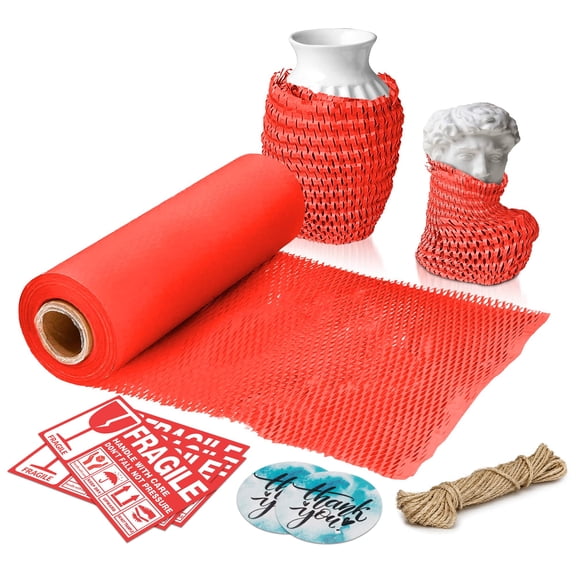Red Honeycomb Packing Paper for Moving Breakables, 15 Inch x 100 Feet. Fragile Shipping Supplies. Perforated Packing Materials for Fragile Items. Moving Paper Wrap. Eco Friendly Packaging