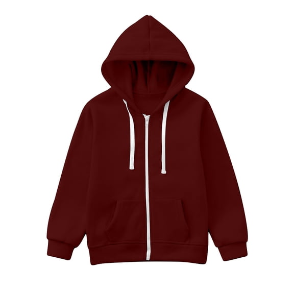 Red Hoodie Boys Sweatshirt Size 14-16 Boys and Toddler Long Sleeve Zip Up Hoodie Sweatshirt with Kangaroo Pockets