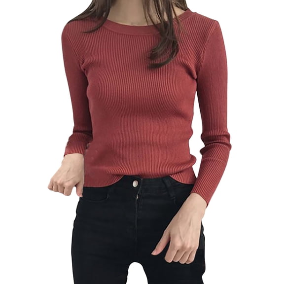 Red Hoodies for Women's Spring and Autumn Leisure Slim Fit Loose Knitted Stripe Solid Color Long Sleeve Round Neck Pullover Thin Sweater Fall Tops for Women 2025