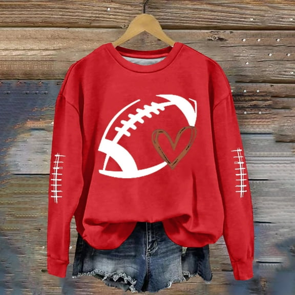 Red Hoodies for Women Funny Football Shirts for Women Football Mom Sweatshirt Women's Crewneck Sweatshirt Going Out Tops