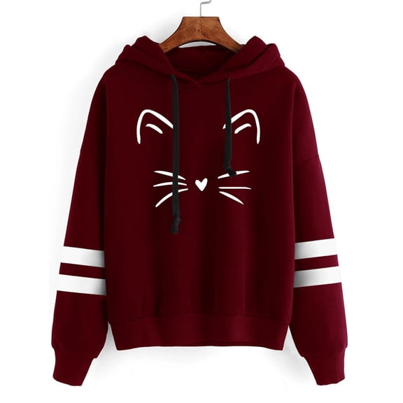 Red Hoodies for Women Stripe Long Sleeves Printing Hoodie Sweatershirt Tops Blouse Fall Tops for Women 2025