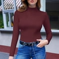 thumbnail image 1 of Red Hoodies for Women's High Necked Slim Long Sleeved Tight Fitting T Shirt Fall Tops for Women 2025, 1 of 1