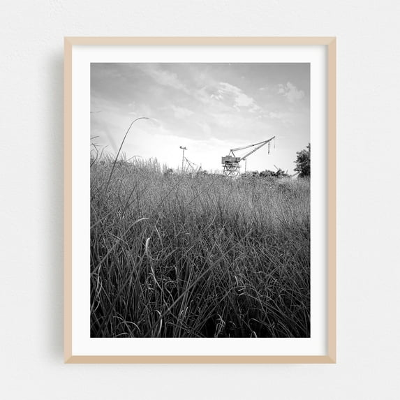 Red Hook - Brooklyn New York Photography Black and White Industrial Nature Landscape Minimalist Rural Silhouette Oak Framed Wall Art Print 6 x 8 inches