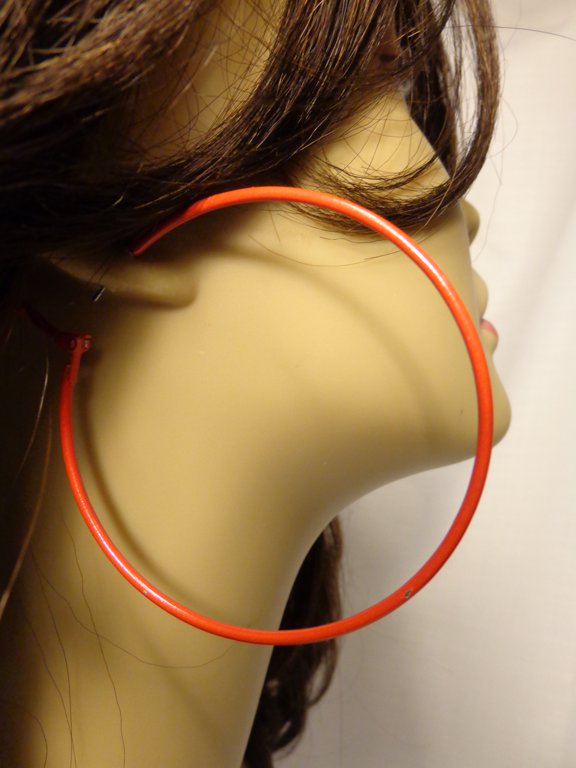 Red Hoop Earrings 2.25 inch Simple Thin Hoops
