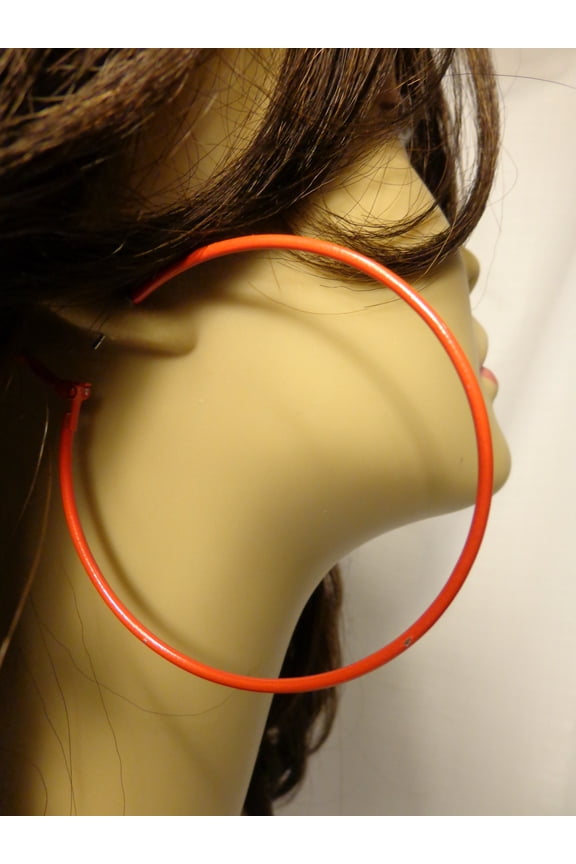 Red Hoop Earrings 2.25 inch Simple Thin Hoops