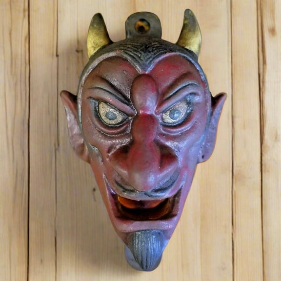 Red Horned Devil Wall Mounted Cast Iron Bottle Opener With Painted Antique Finish (3" x 5")