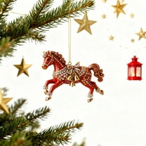 Red Horse Christmas Tree Decorations, Metal Sparkly Rhinestones Horse Decor, Acrylic Animal Ornaments Hanging for Indoor, Friends, Family, Festival Party Decor