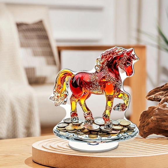 Red Horse Rotating Acrylic Ornament Desktop Decor 2D Flat Luck Money Fortune Decoration Feng Shui Year Of Horse Spring Festival Gift