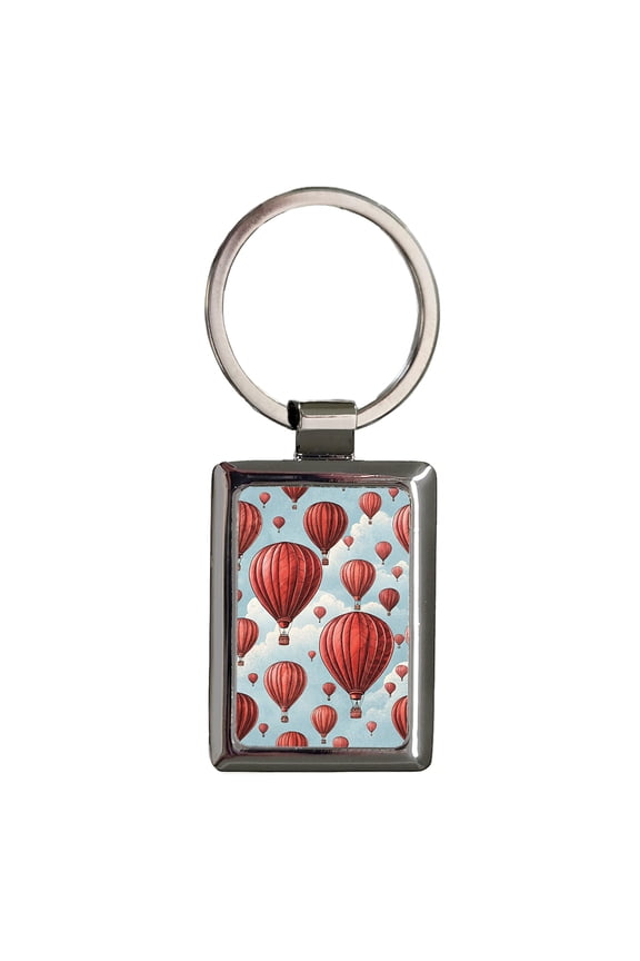 Red Hot Air Balloons Metal Rectangle Keychain