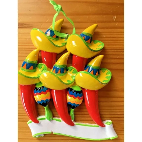 Red Hot Chili Pepper Family Of 5! Polarx Personalizable Christmas Tree Ornament