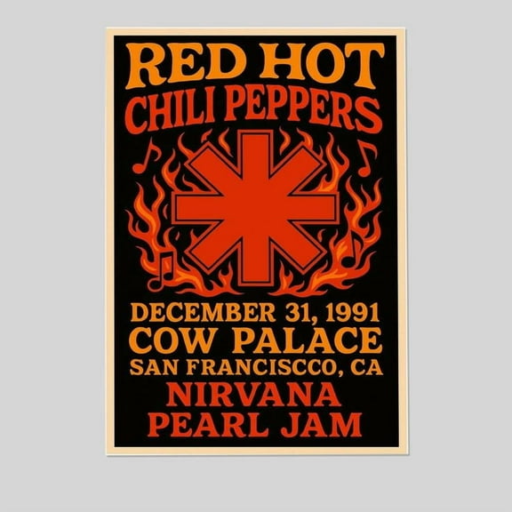 Red Hot Chili Peppers Concert Poster, with Nirvana & Pearl Jam, San Francisco, Cow Palace, December 31, 1991 Size 24''x36'' - Postora