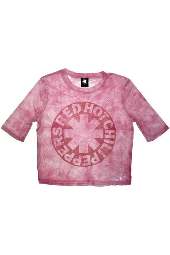 Red Hot Chili Peppers Ladies Mesh Crop Top: Asterisk Circle (Pink)