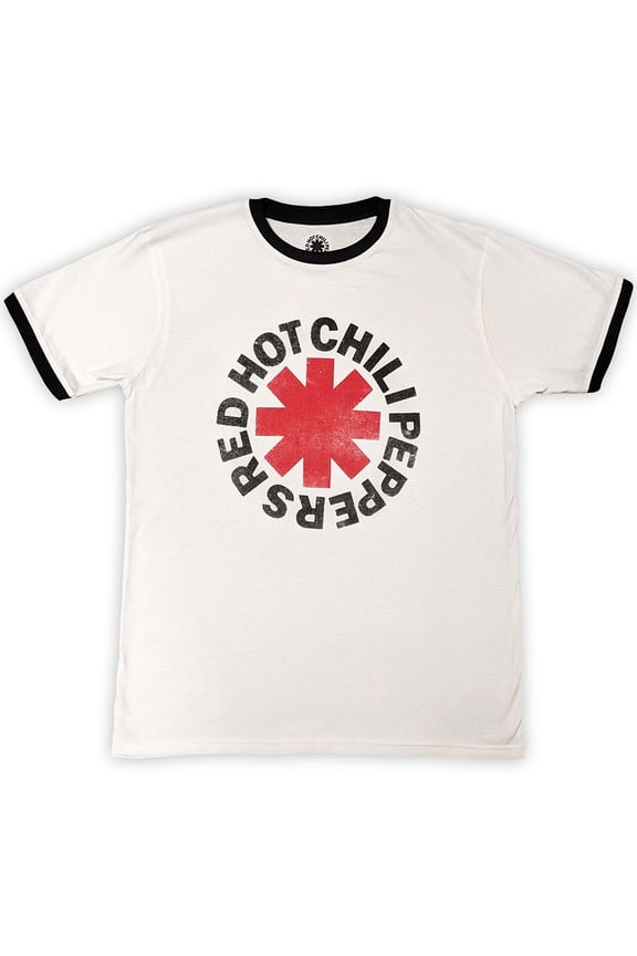 Red Hot Chili Peppers Unisex Ringer T-Shirt Logo Ringer (White)  (X-Large)