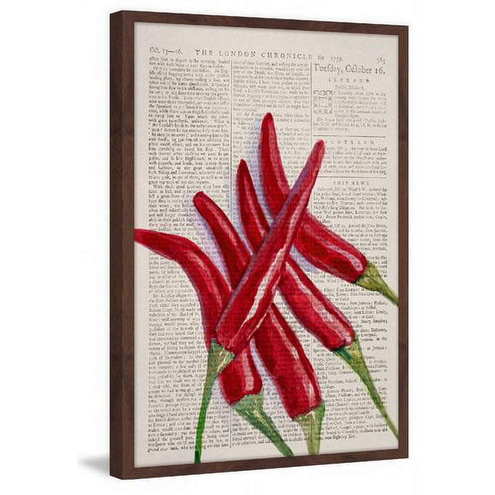 Red Hot Chilies Vertical Dark Brown Framed Print