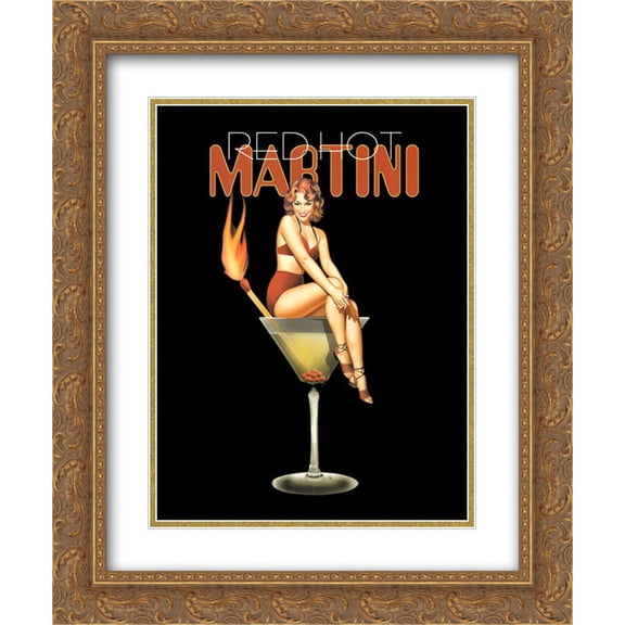 Red Hot Martini 2x Matted 16x19 Gold Ornate Framed Art Print by Ralph Burch