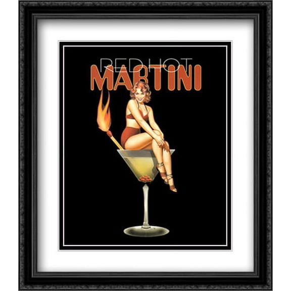 Red Hot Martini 2x Matted 22x26 Large Black Ornate Framed Art Print by Ralph Burch