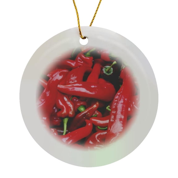 3drose, Red Hot Peppers - Chili, Chili Pepper, Chilli, Chilli Peppers, Pepper, Peppers, Red, Circle Porcelain Ornament