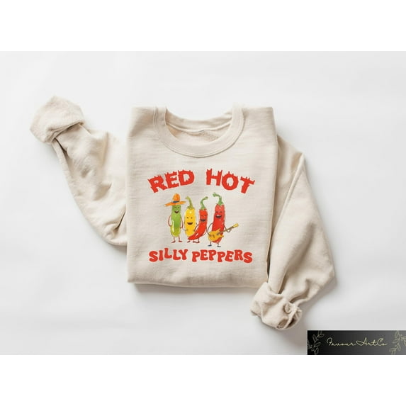 Red Hot Silly Peppers Sweatshirt, Funny Meme Humorous Pepper Sweatshirt, Retro Sweater