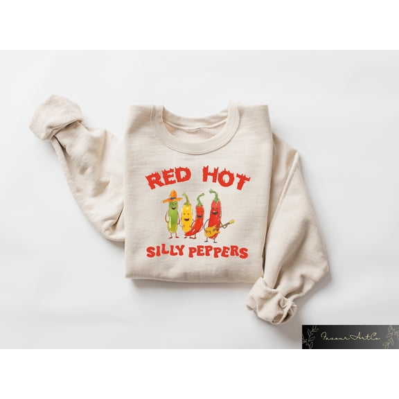 Red Hot Silly Peppers Sweatshirt, Funny Meme Humorous Pepper Sweatshirt, Retro Sweater