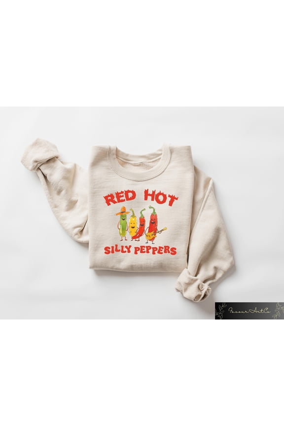 Red Hot Silly Peppers Sweatshirt, Funny Meme Humorous Pepper Sweatshirt, Retro Sweater