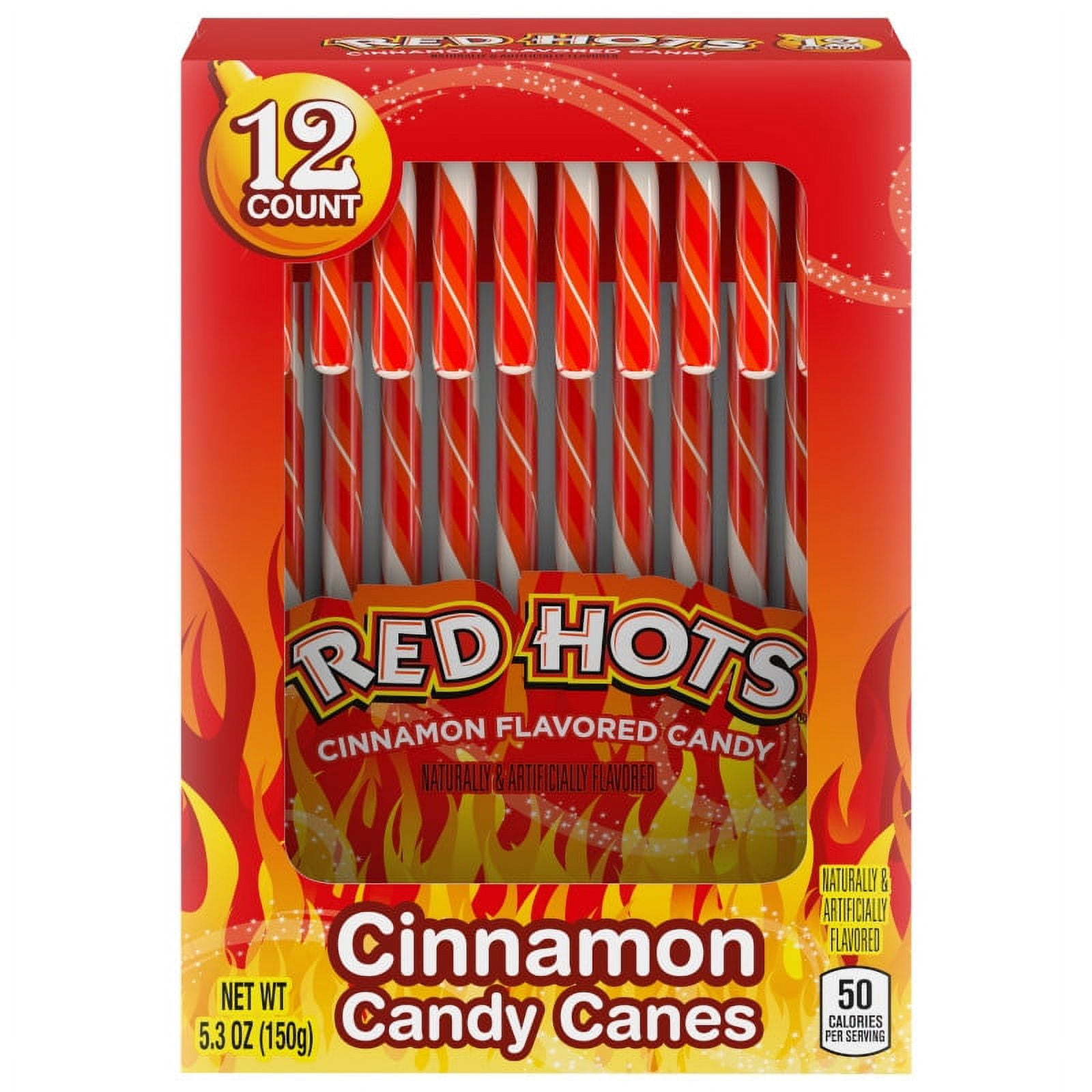 Red Hots Cinnamon Candy Canes, Christmas Candy, 12ct, 5.3oz