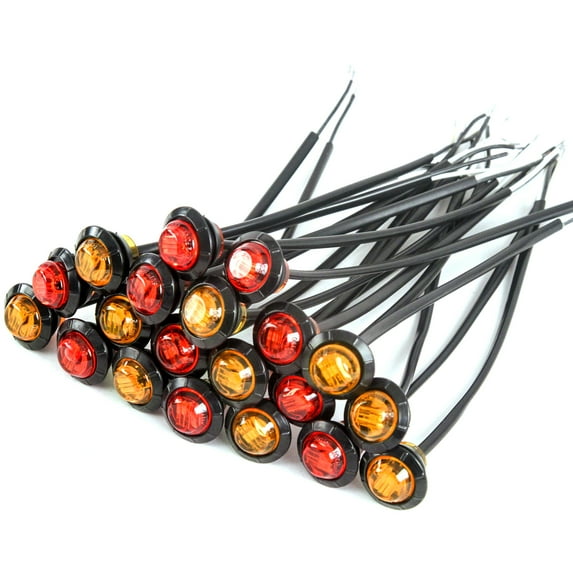 Red Hound Auto 10) 3/4 inches Amber & Red LED Clearance Side Marker Lights Truck Trailer Pickup Flush