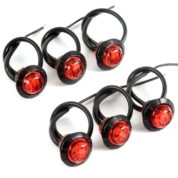Red Hound Auto (6) 3/4 inches Red LED Clearance Side Marker Lights Truck Trailer Pickup Flush Mount