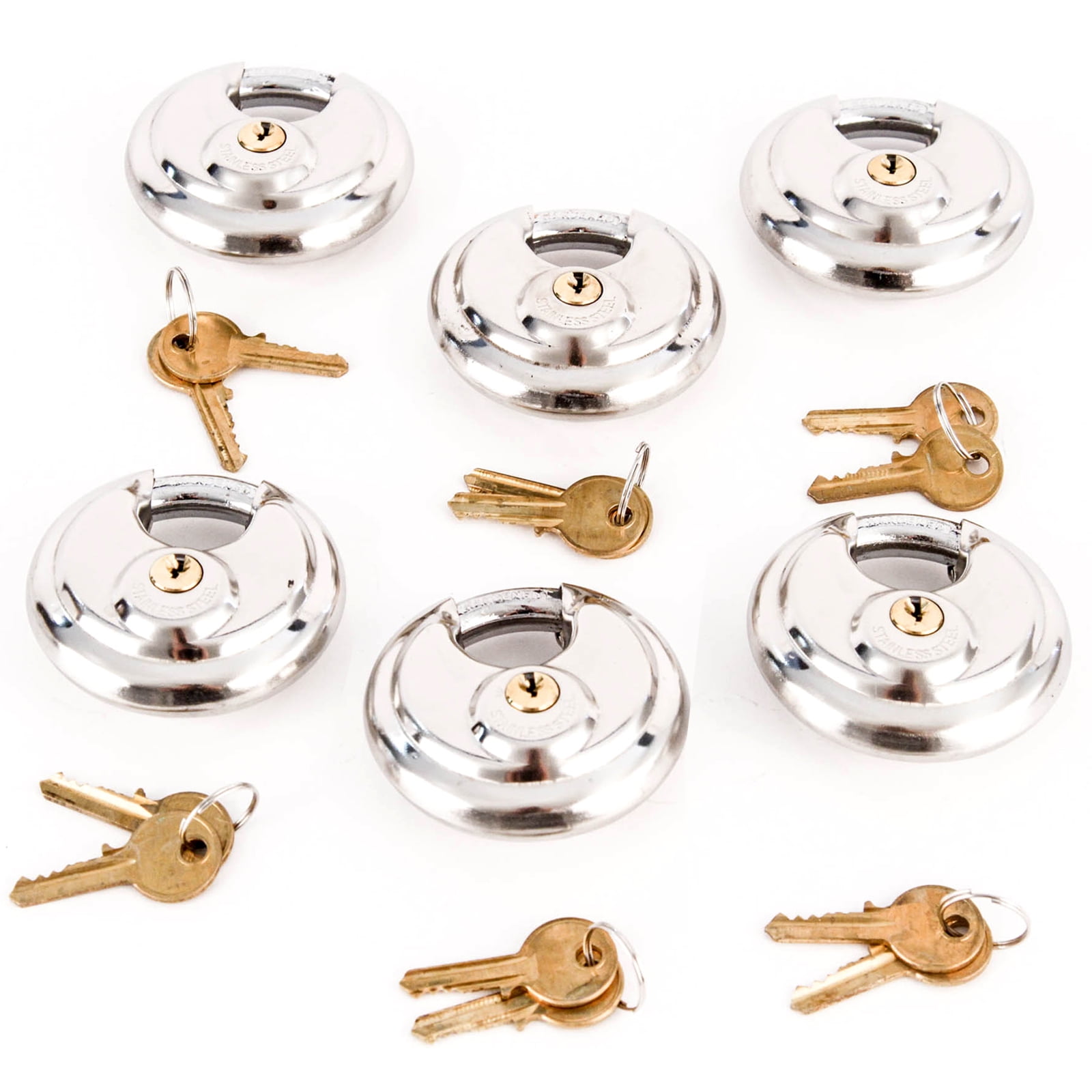 Red Hound Auto 6 Stainless Steel Armor Disc Padlocks Trailer/Self Storage Locks Keyed Alike