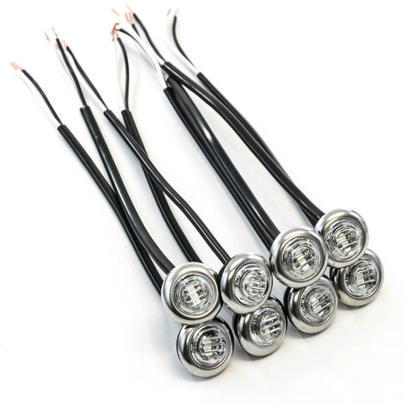 Red Hound Auto 8 Clear/Amber LED Marker Lights 3/4 inches Trailer Bright Stainless Steel