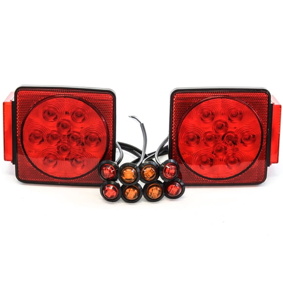 Red Hound Auto Led Pair Trailer Square Tail Light under 80 inches & 8 Red & Amber Side Marker Lights